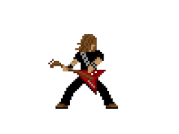 imagem de um guitarrista tocando guitarra elétrica pixelada